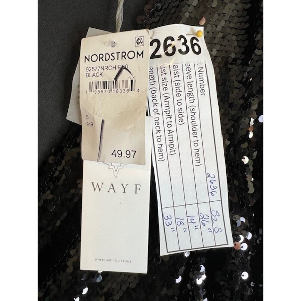Black Sequin V-Neck Going Out Long Sleeve Top Size S WAYF - Picture 6 of 6